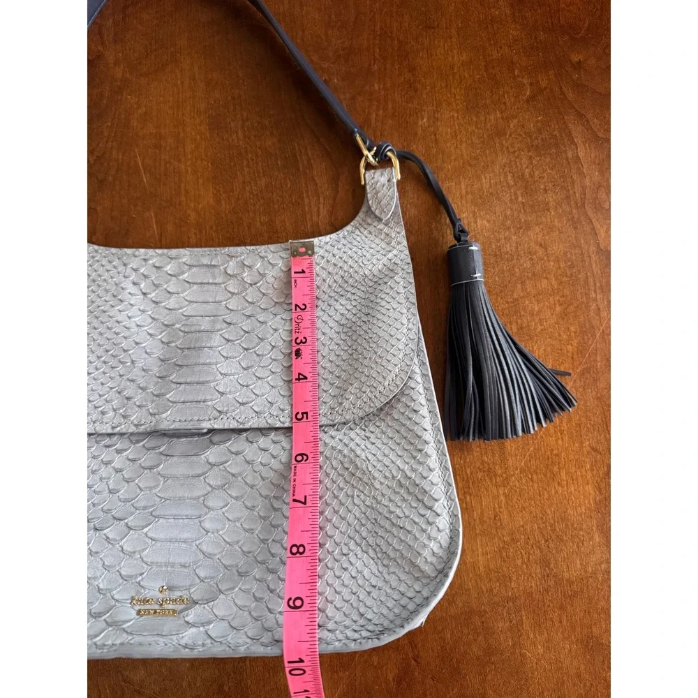 Kate Spade New York Gray Snakeskin Embossed Leather Flap‎ Hobo Shoulder Bag